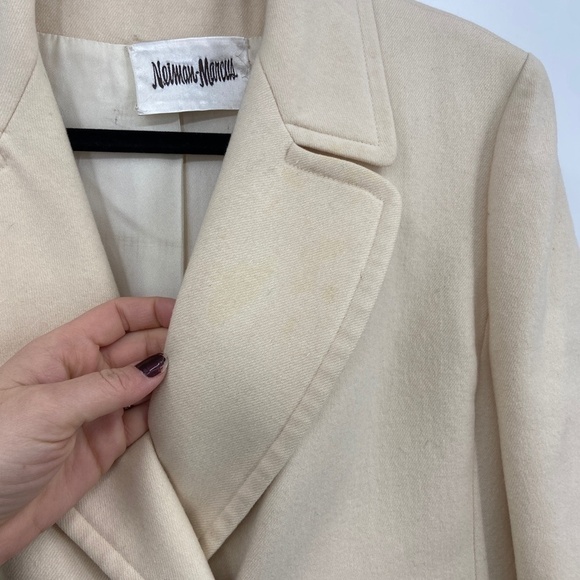 NEIMAN MARCUS 100% Pure Wool Cream Double Breasted Long Line Trench Coat L / XL - Picture 8 of 9